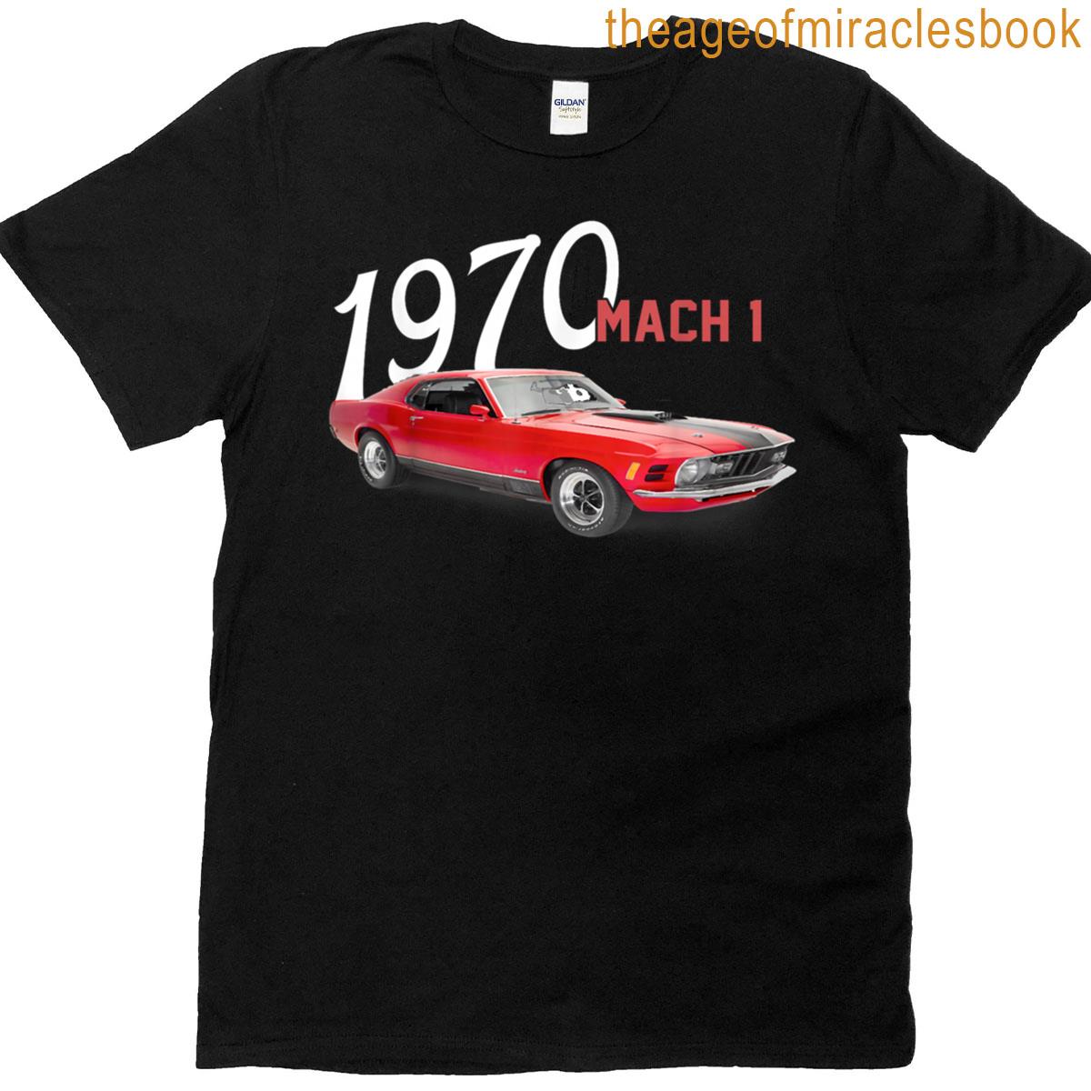 1970 70 Mach 1 Red Vintage Old Car Usa Flag T-shirt