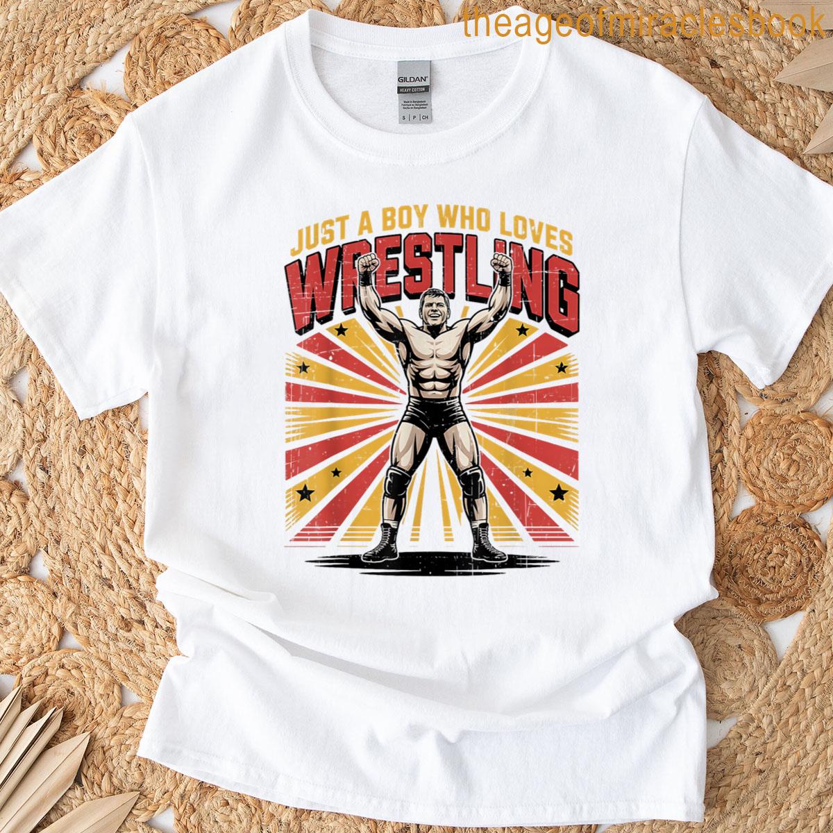 Retro Vintage Just A Boy Who Loves Wrestling Boys Men T-shirt