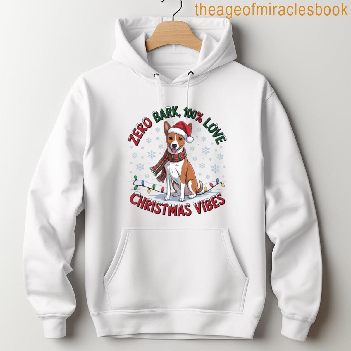 Alternative view of Zero Bark 100 Love Basenji Christmas Vibes Funny Barkless Dog Holiday Gift T-shirt