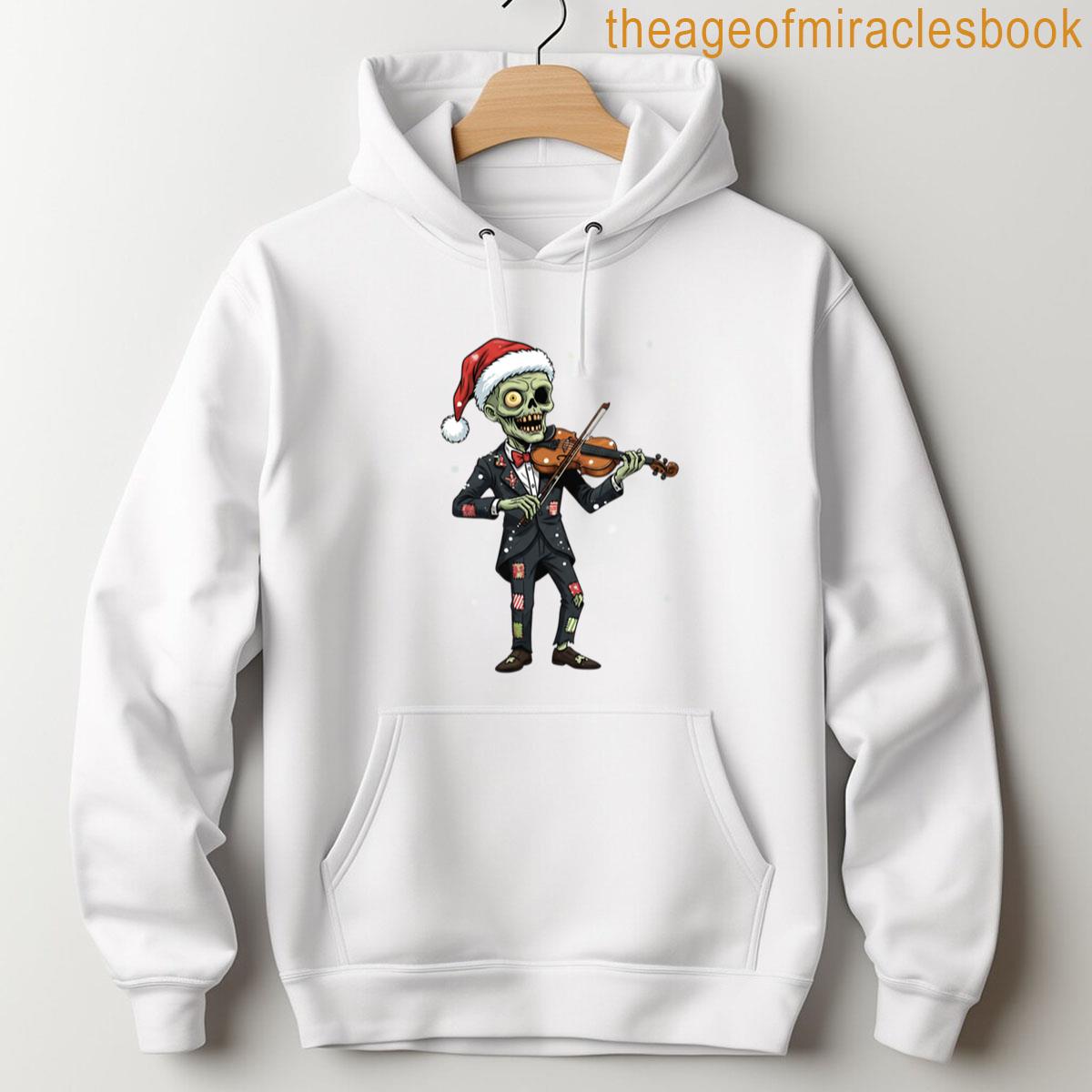 Alternative view of Zombie Violinist Playing Music In Snow For Man Funny Christmas Undead Art Winter Horror Illustration T-shirt