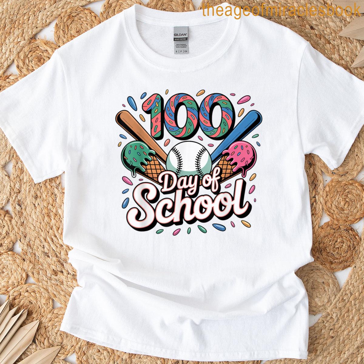100 Days Of School Baseball Ice Cream 100th Day Boys T-shirt