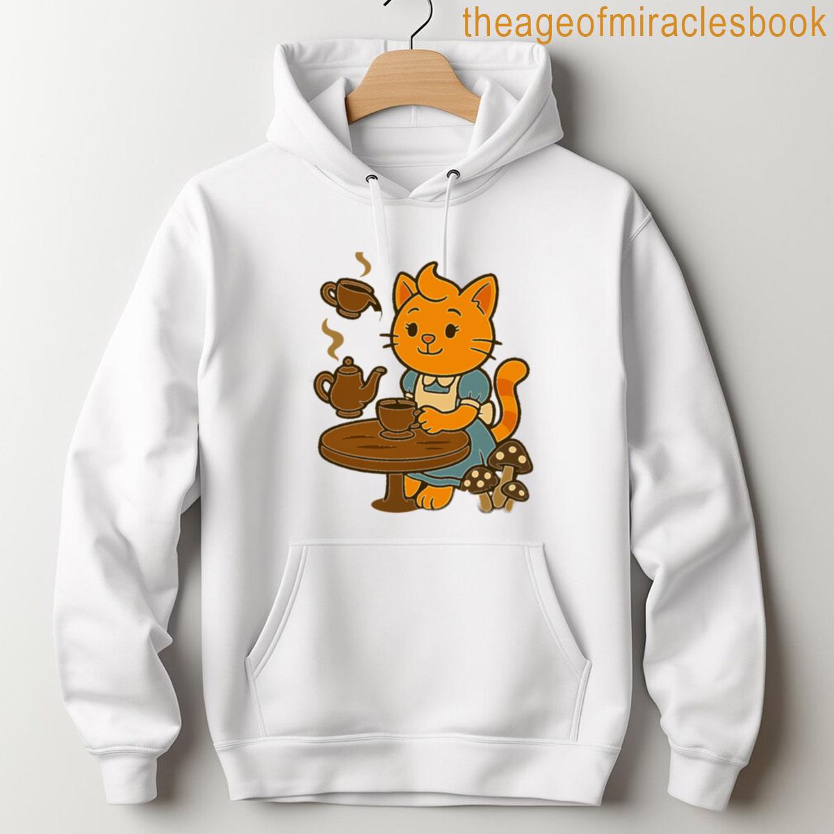 Alternative view of Alice-inspired Orange Cat At A Spooky Tea Party Cute Halloween Cartoon Illustration T-shirt