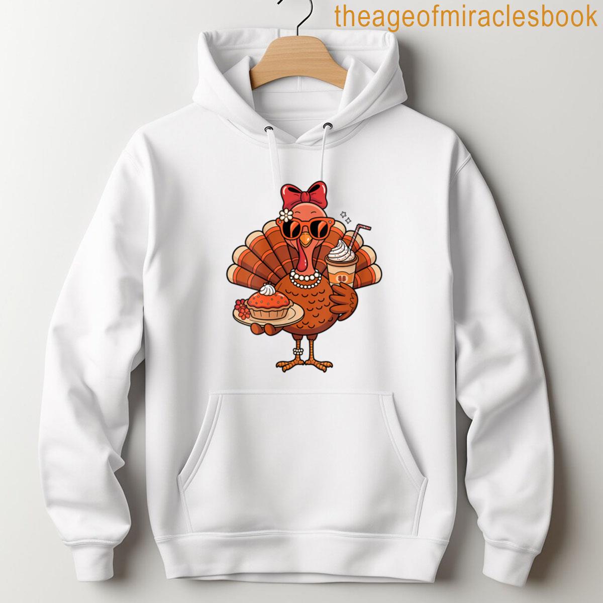 Alternative view of Womens Turkey Drinking Coffee Bow Thanksgiving Womens Turkey Day T-shirt