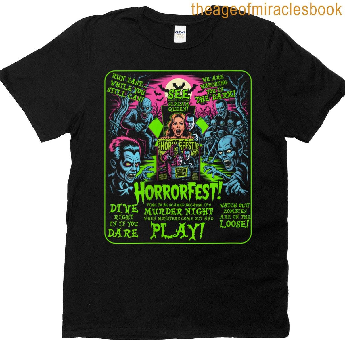 Womens Vintage Horrorfest Poster Halloween Movie Old Time Horror T-shirt