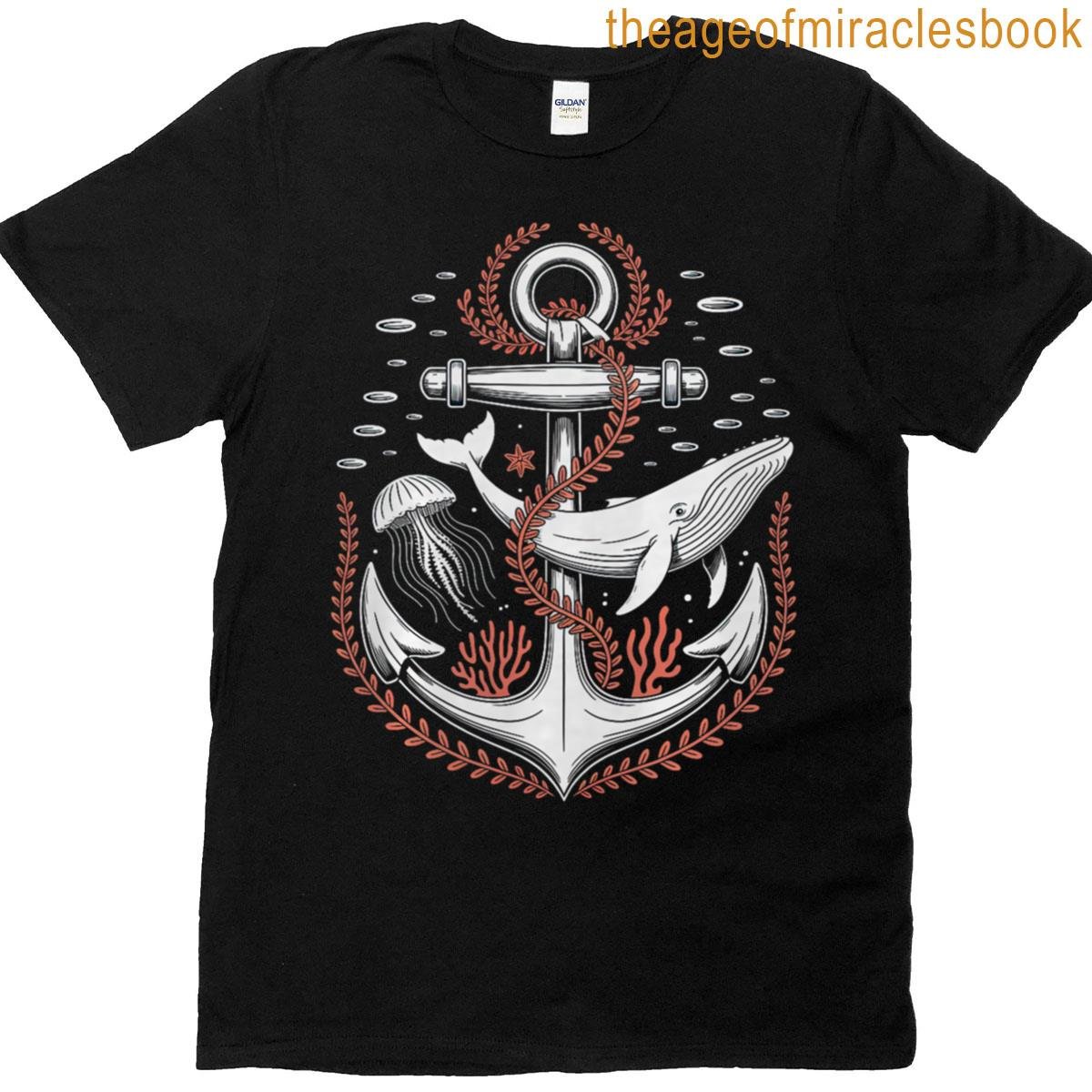 Anchor And Whale Ocean Marine Graphic With Coral Jellyfish Premium Tri-blend T-shirt