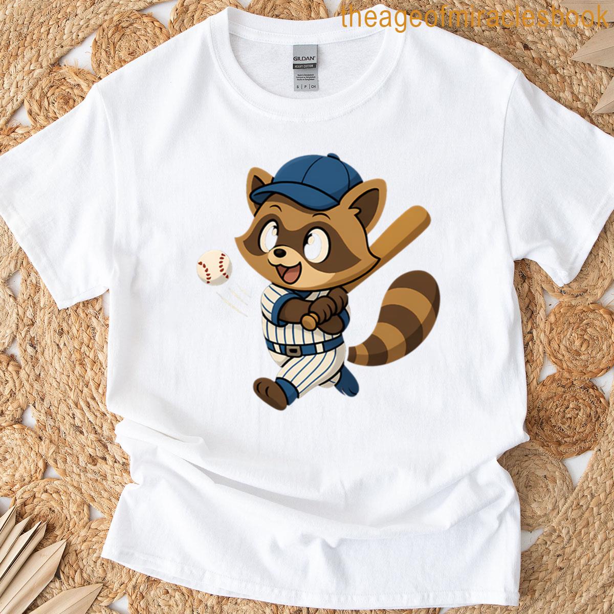 Cute Anime Raccoon Baseball Player Chibi Sports Character Illustration T-shirt