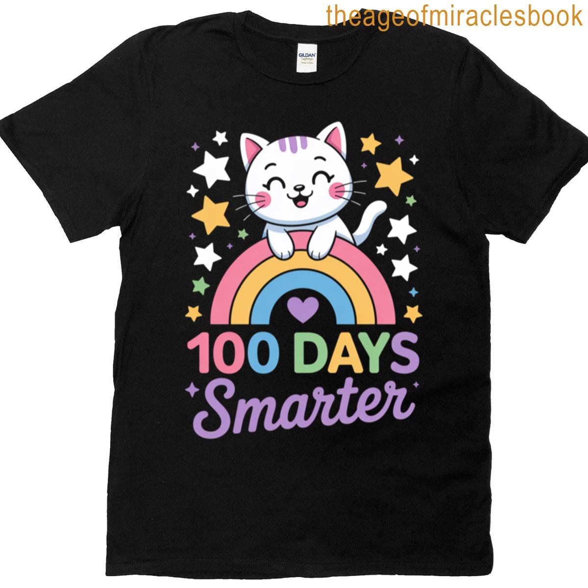 100 Days Smarter Rainbow Cat T-shirt