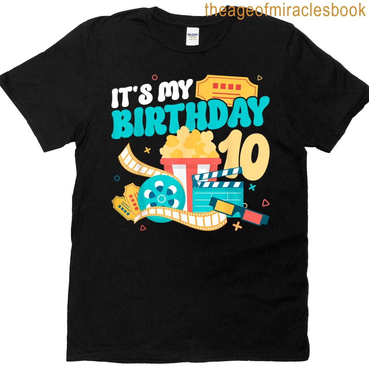 10th Movie Night Birthday Party Ten Year Old Movie Lover T-shirt
