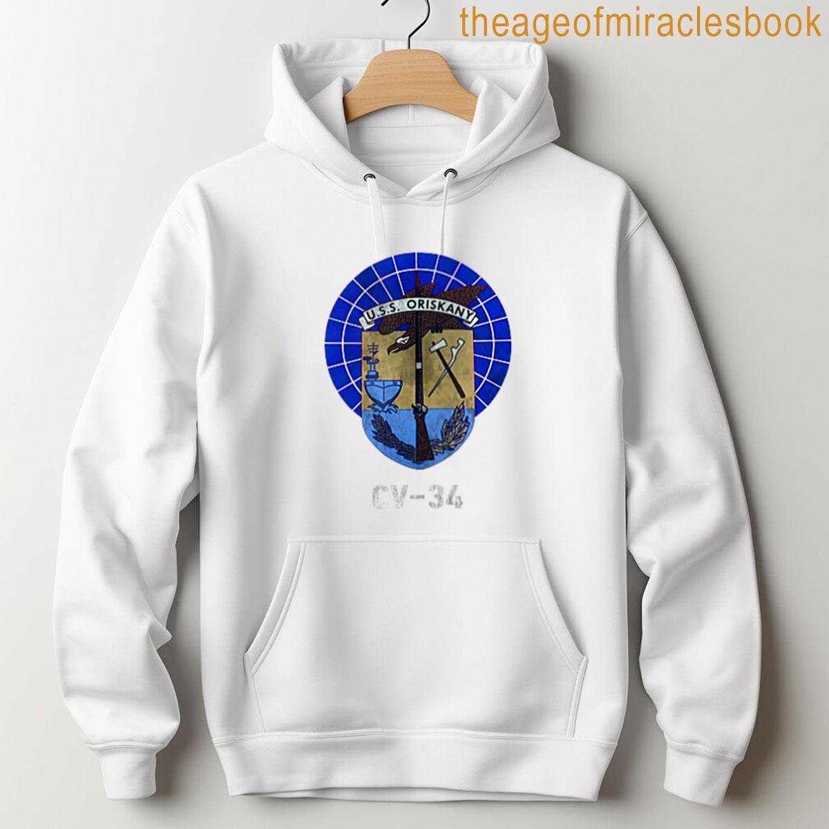 Alternative view of Womens Uss Oriskany Cv-34 Logo American Flag Aircraft Carrier Papa T-shirt