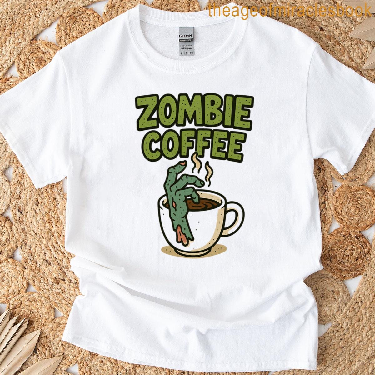 Zombie Coffee – Funny Cartoon Font Undead Barista Saying Brains Can Wait T-shirt