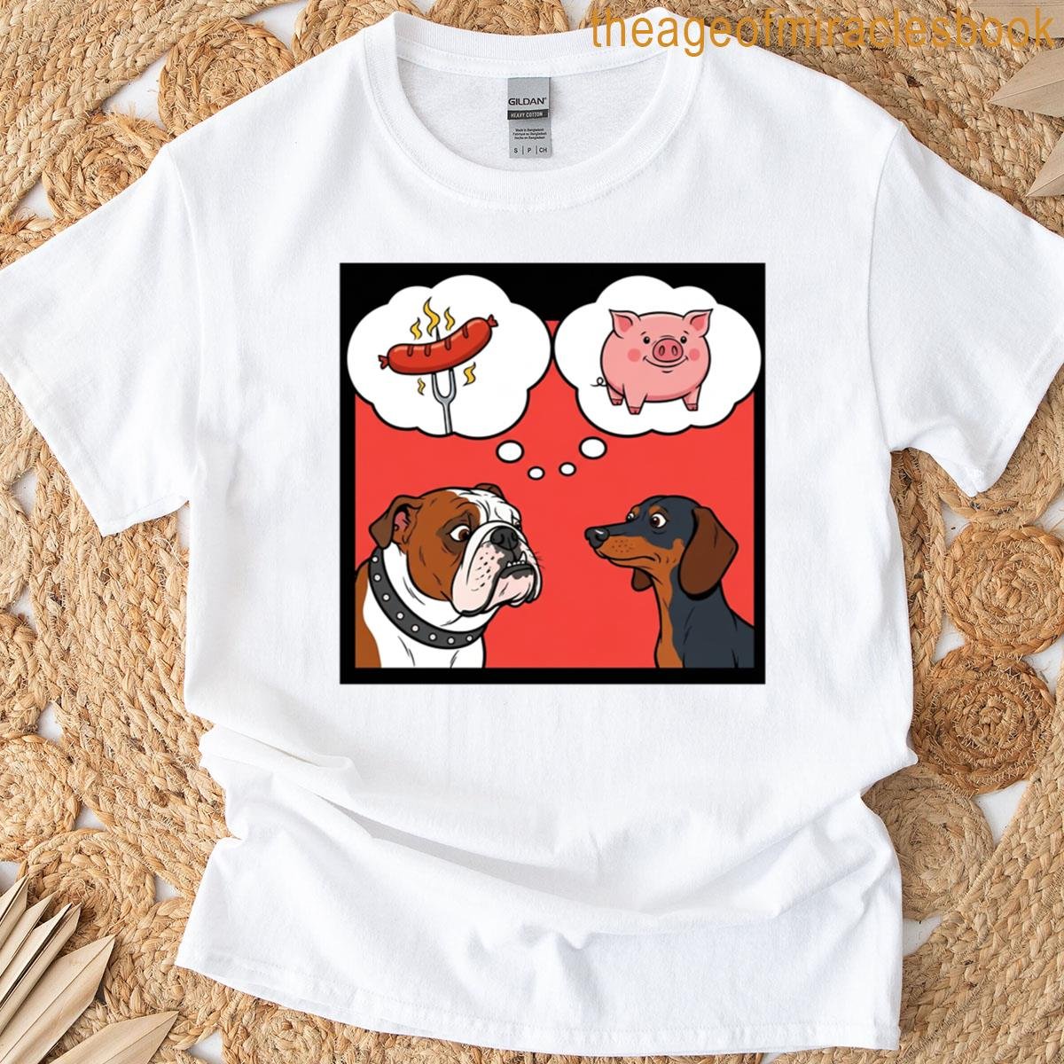 Funny Dog Thought Bubble T Bulldog Dachshund Sausage Vs Pig Cartoon Tee T-shirt