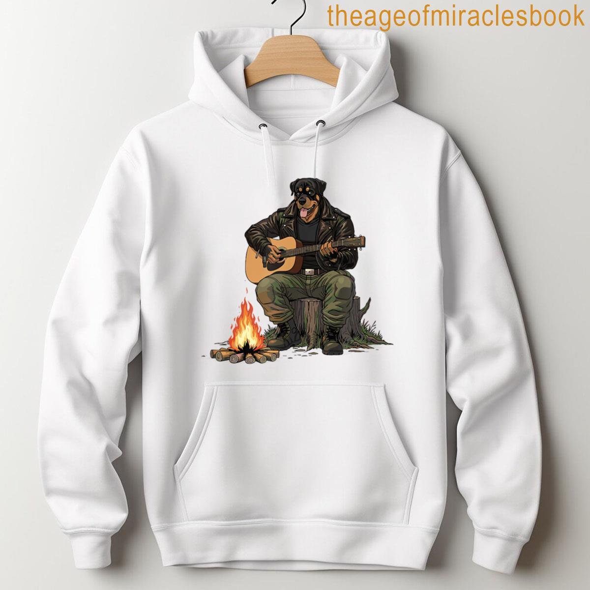 Alternative view of Acoustic Campfire Rottweiler Biker Dog Playing Guitar T-shirt