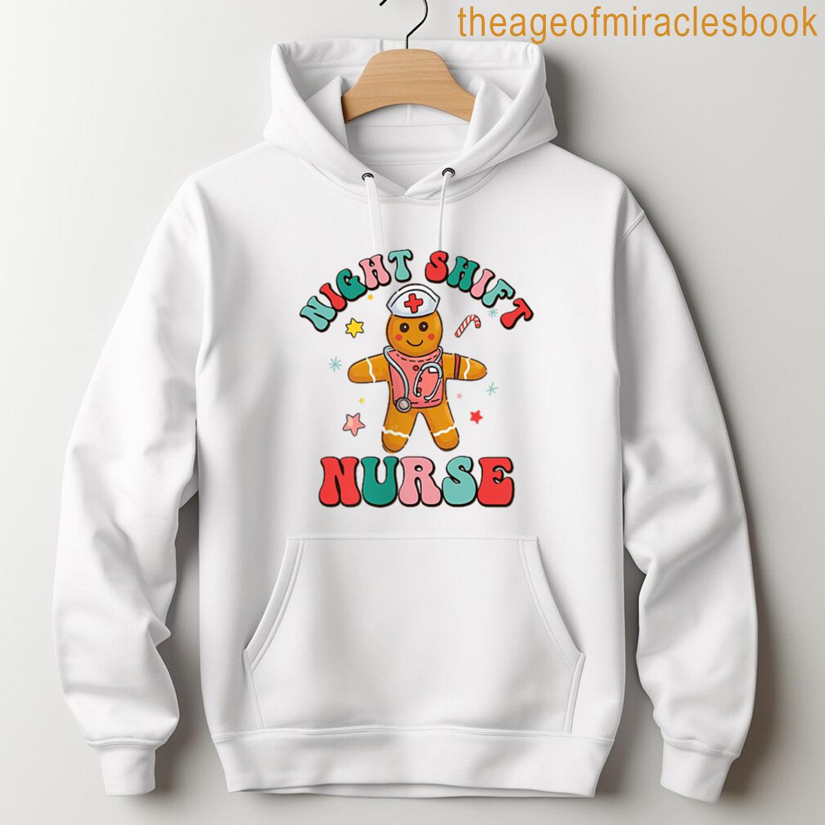 Alternative view of 2 Sided Night Shift Squad Christmas Nurse Cute Gingerbread T-shirt