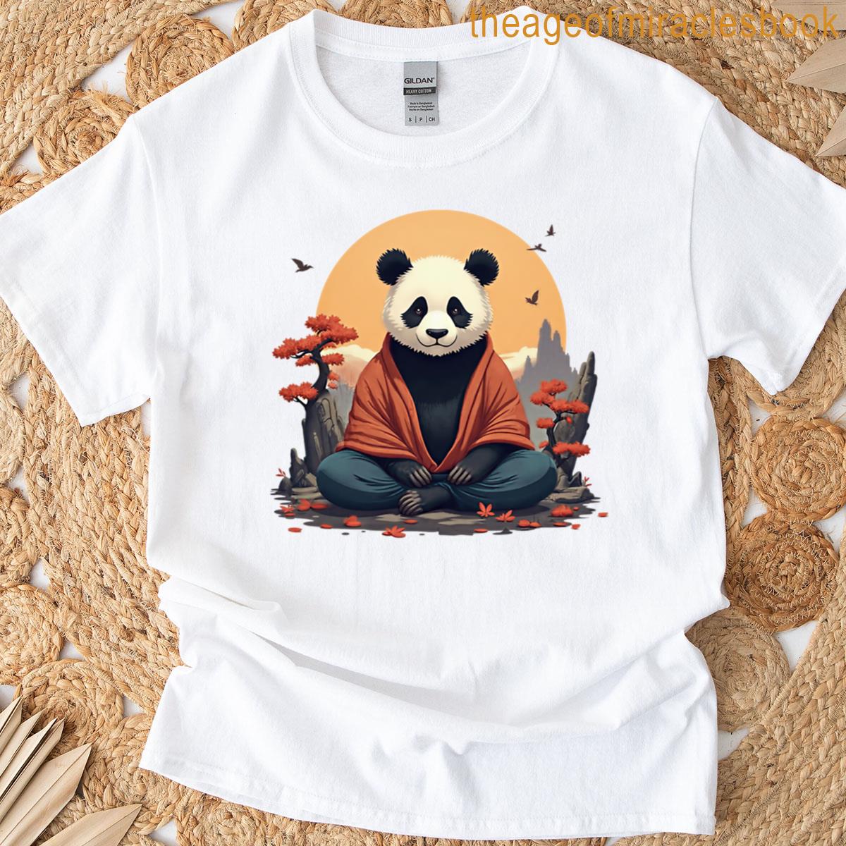 Zen Panda In Orange Robe Japanese-inspired Minimal Design T-shirt