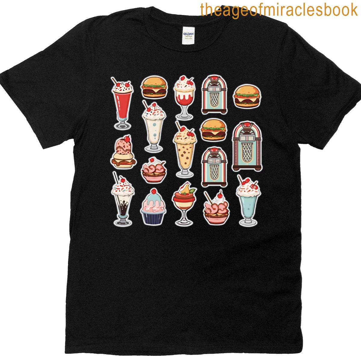 1950s Retro Diner Soda Shop Pattern Vintage Americana T-shirt