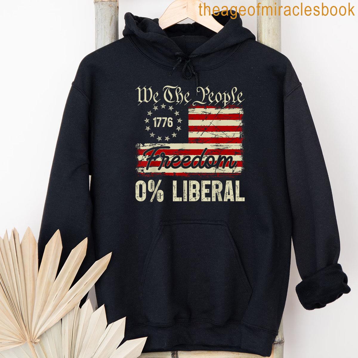 Alternative view of 0 Liberal 100 American Zero Percent Liberal Us Flag Retro T-shirt