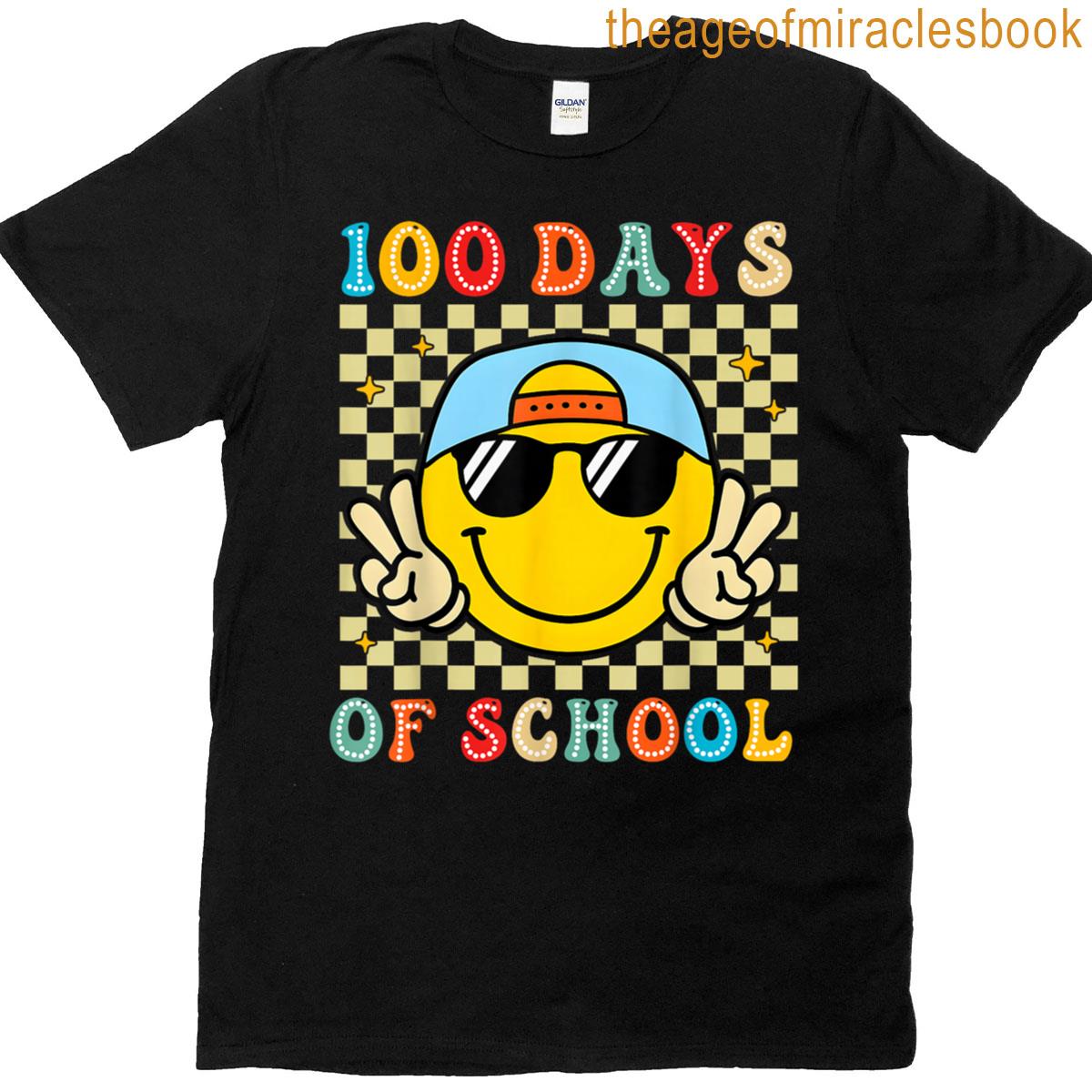100 Days Of School 100th Day Smile Groovy Face Teacher Kid T-shirt