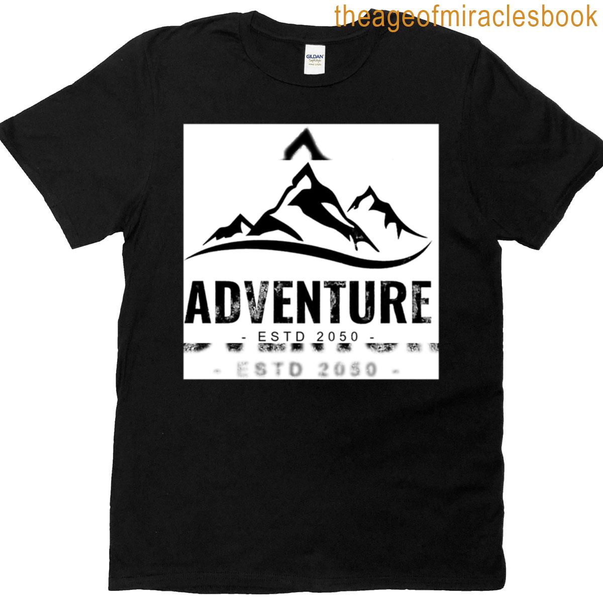 Adventure Mountain Explorer Logo Bold Black Distressed Hiking Art T-shirt