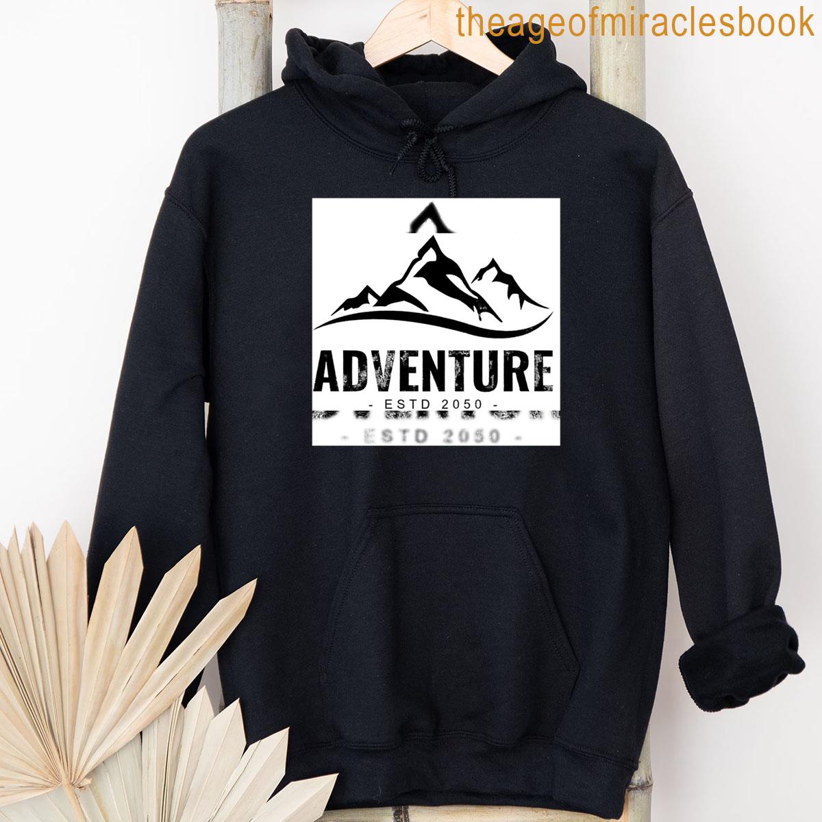 Alternative view of Adventure Mountain Explorer Logo Bold Black Distressed Hiking Art T-shirt