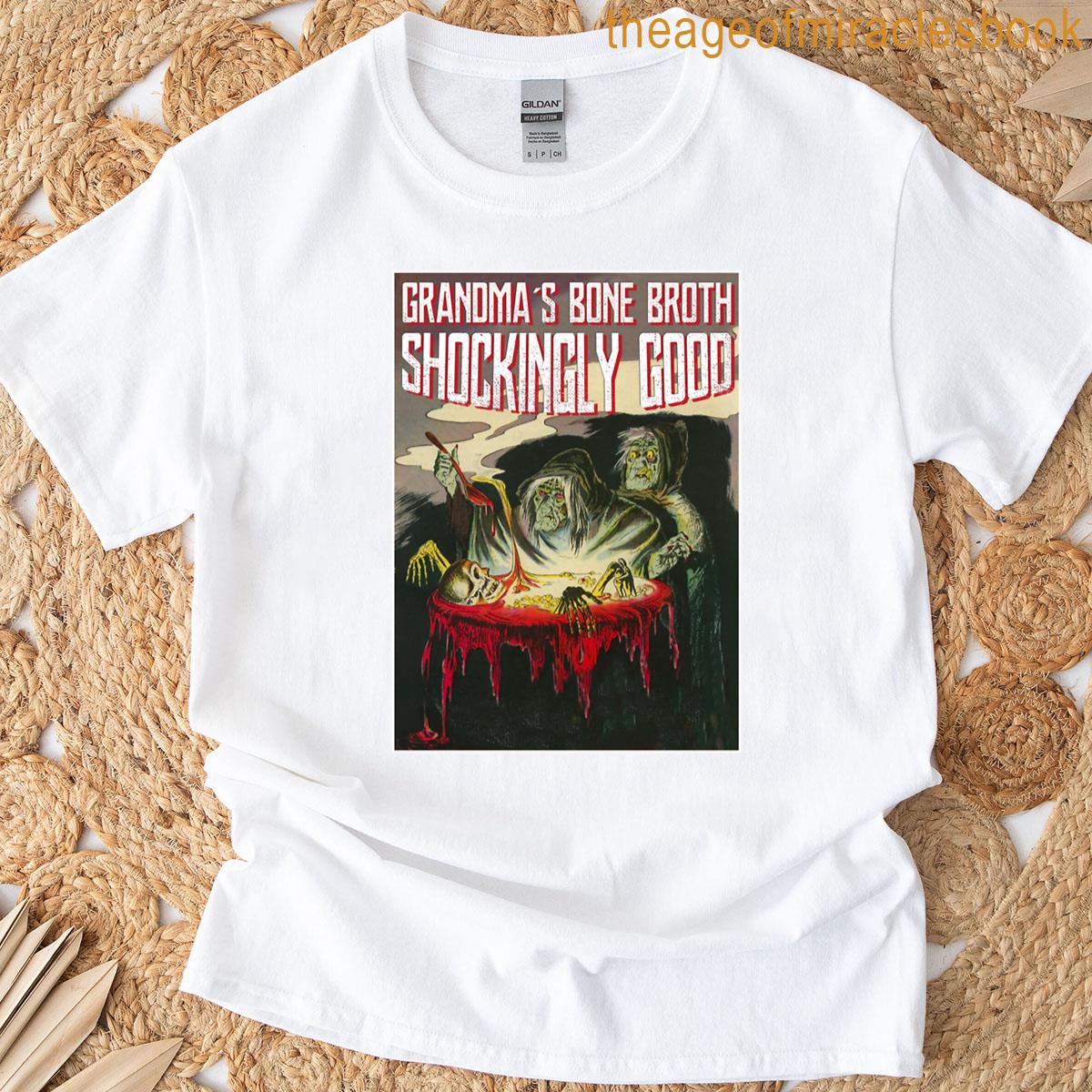 Vintage Witch Bone Broth Cooking Retro Horror Poster Halloween Grandma Gift T-shirt