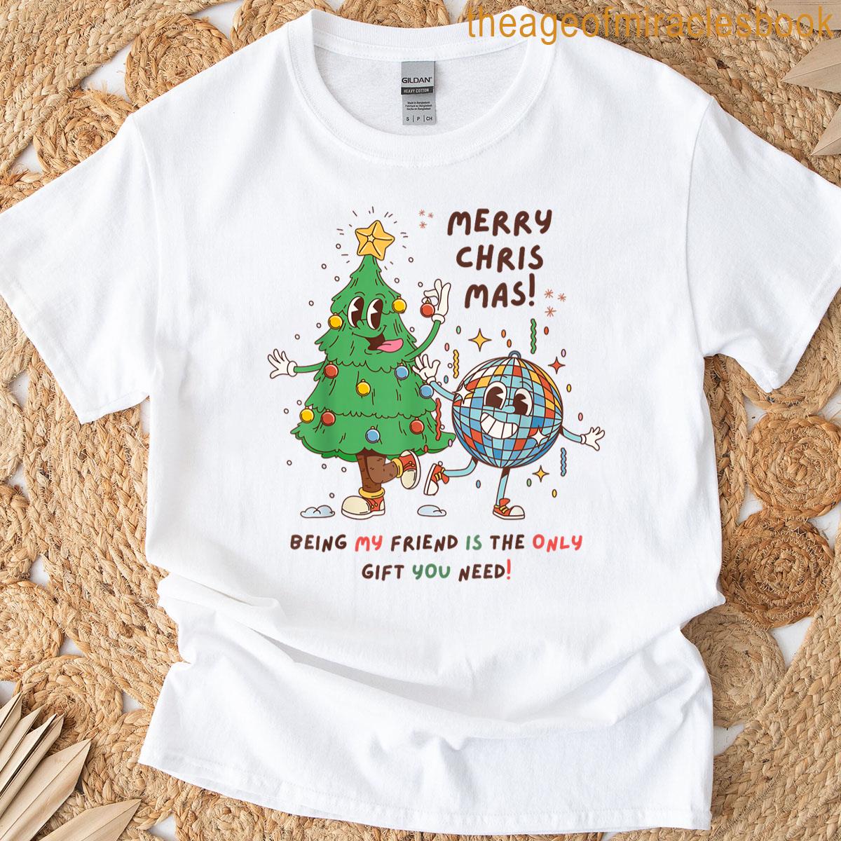 2025 Retro Funny Friend Christmas Dancing Tree Disco Ball T-shirt