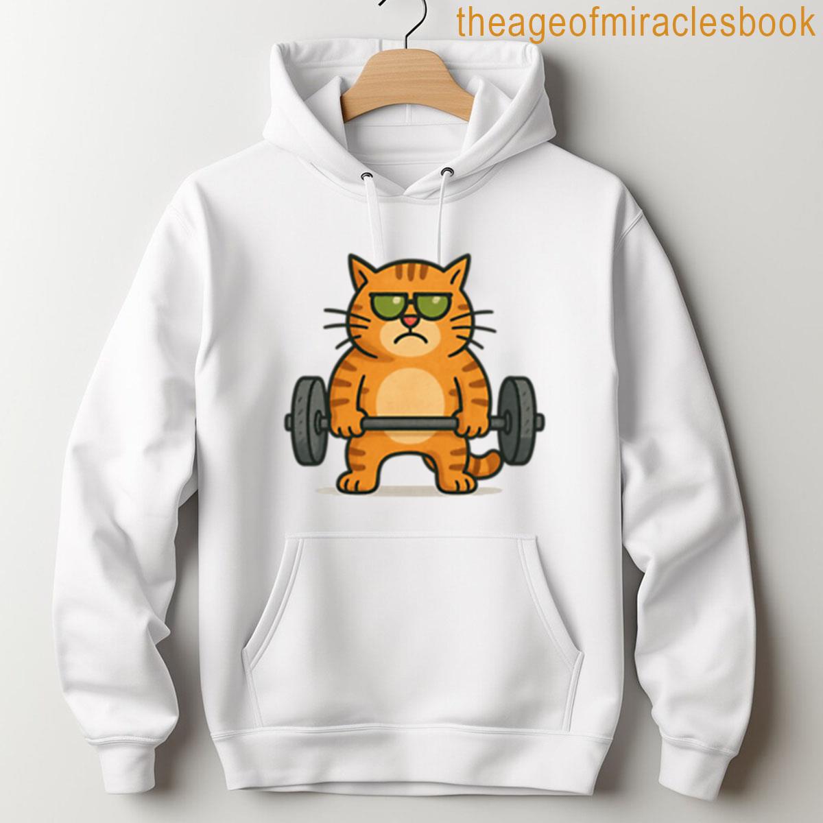 Alternative view of Yoko The Strong Cat Funny Weightlifting Gym Cartoon T-shirt