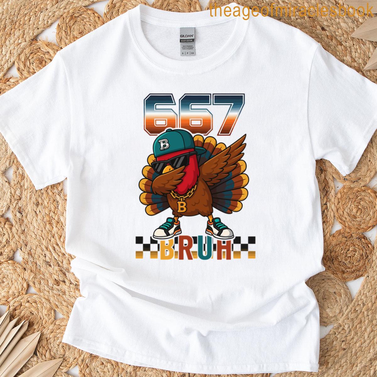 67 Thanksgiving Meme Funny Dabbing Turkey Bruh Kids Boys Tee Oversized T-shirt
