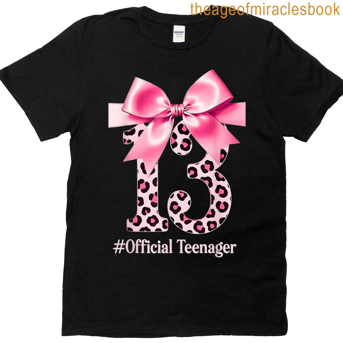 13th Birthday Girl Pink Coquette Bow Leopard 13 Year Old T-shirt
