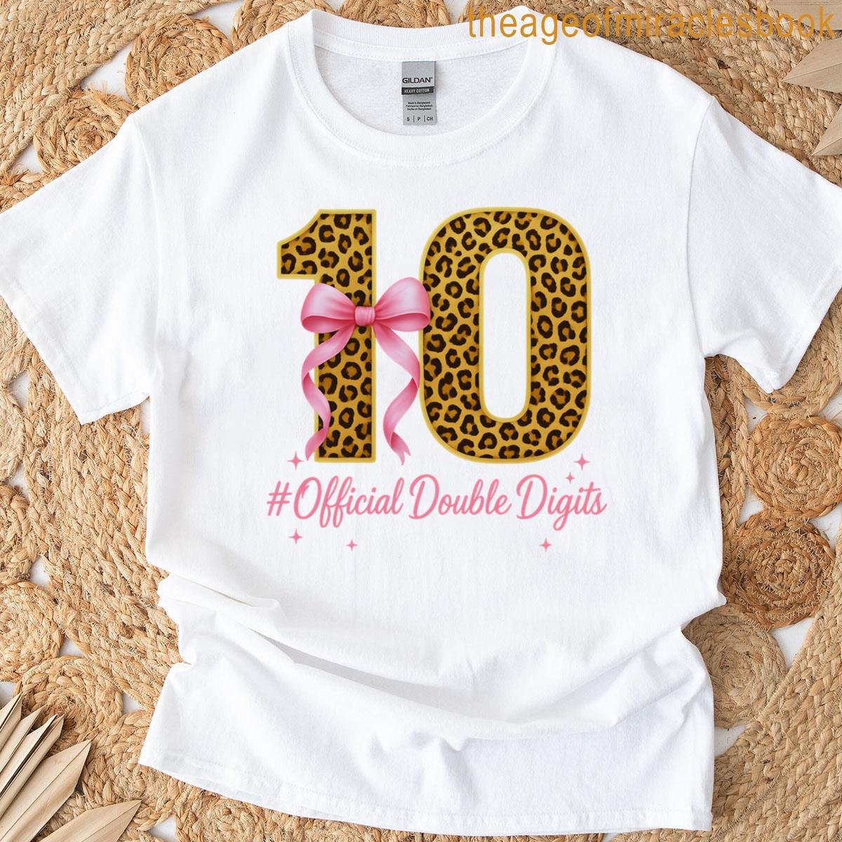 10th Birthday Girl Pink Coquette Bow Leopard 10 Year Old T-shirt