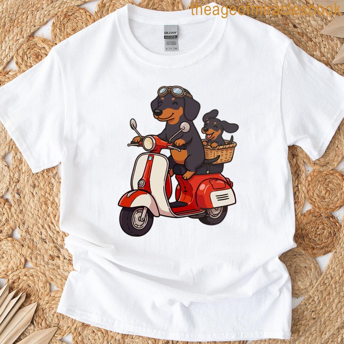 Adventure Sausage Dogs Cute Dachshund Puppy On Retro Red Scooter T-shirt