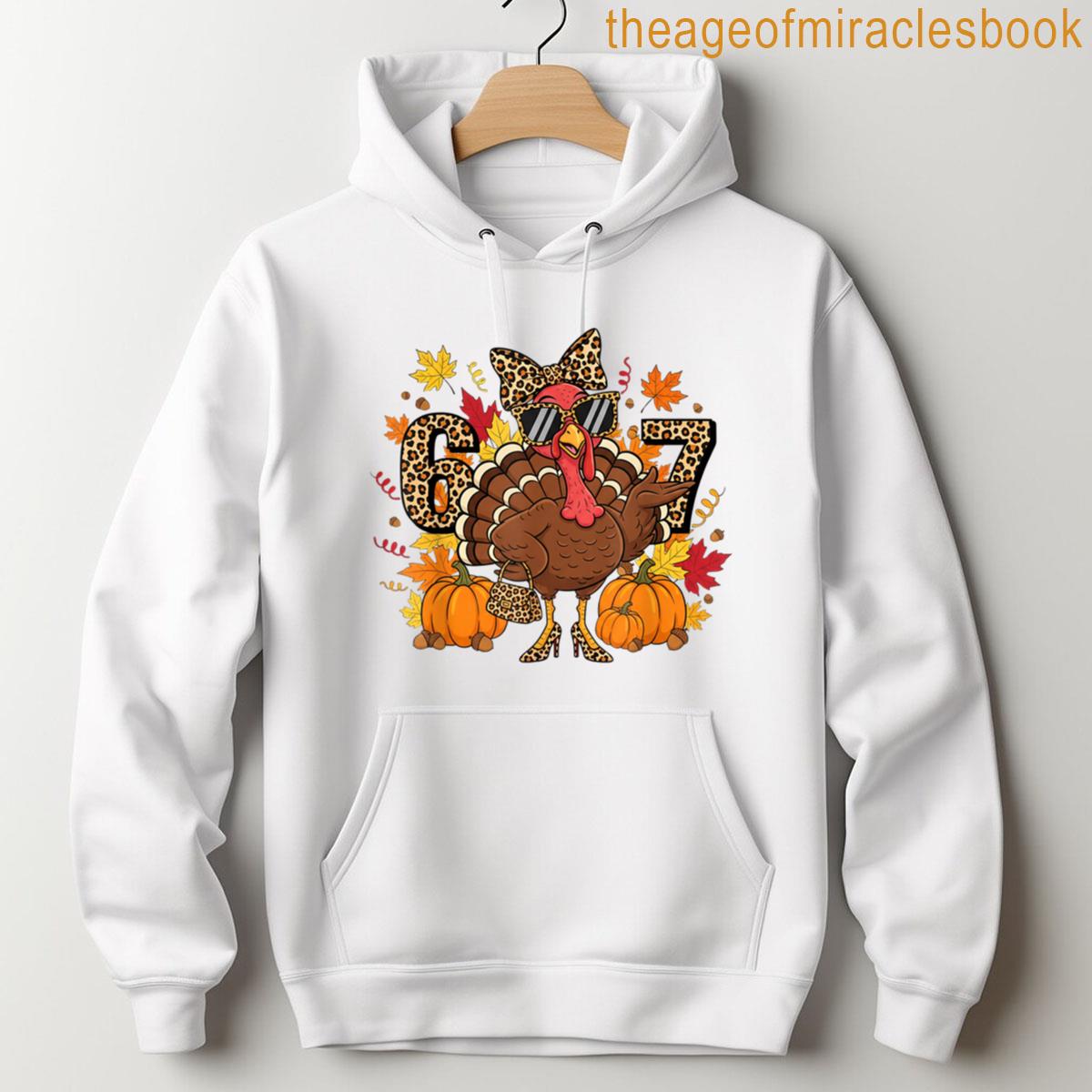 Alternative view of 6 7 Thanksgiving Funny Leopard Bow Turkey Six Seven Teacher T-shirt