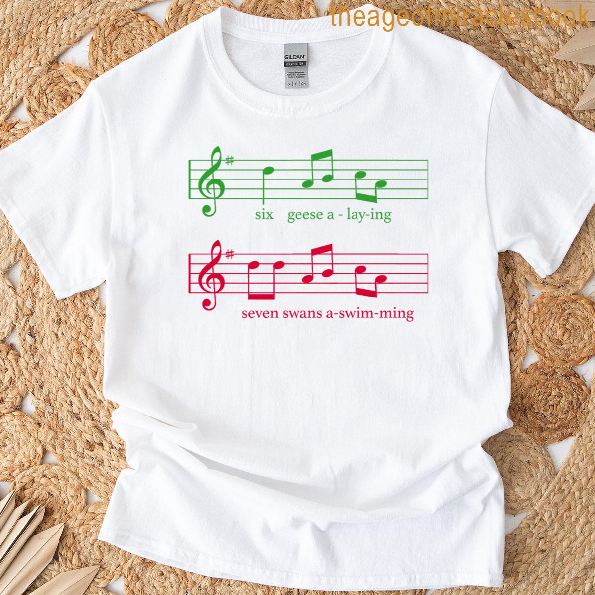 6 Geese A-laying 7 Swans A-swimming Musical Notes Xmas Meme Premium Tri-blend T-shirt