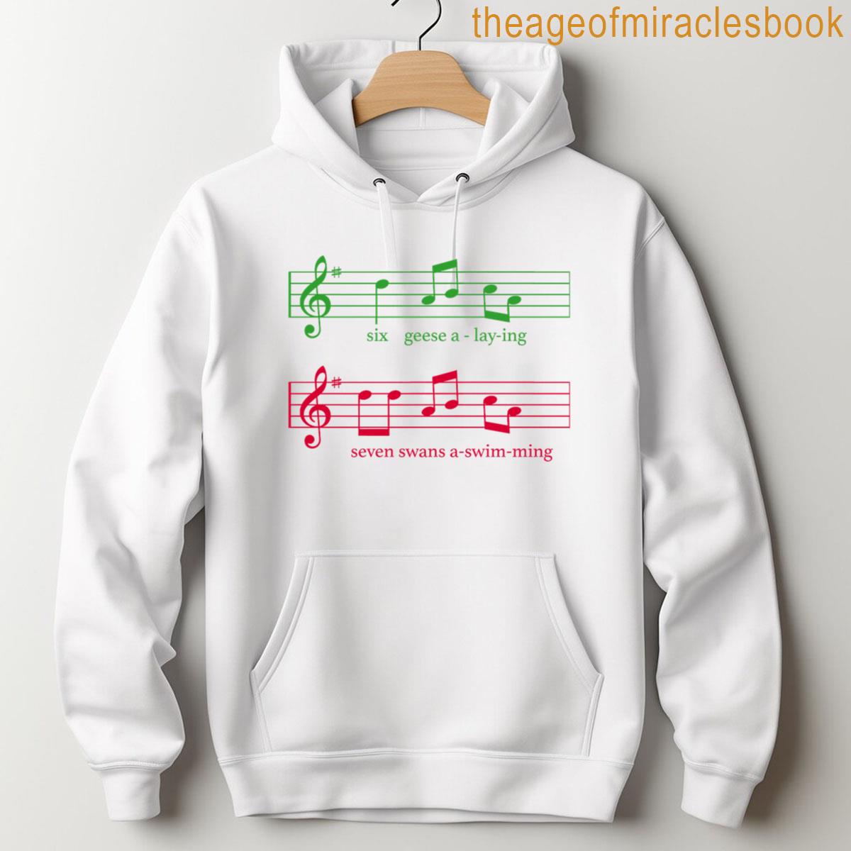 Alternative view of 6 Geese A-laying 7 Swans A-swimming Musical Notes Xmas Meme Premium Tri-blend T-shirt