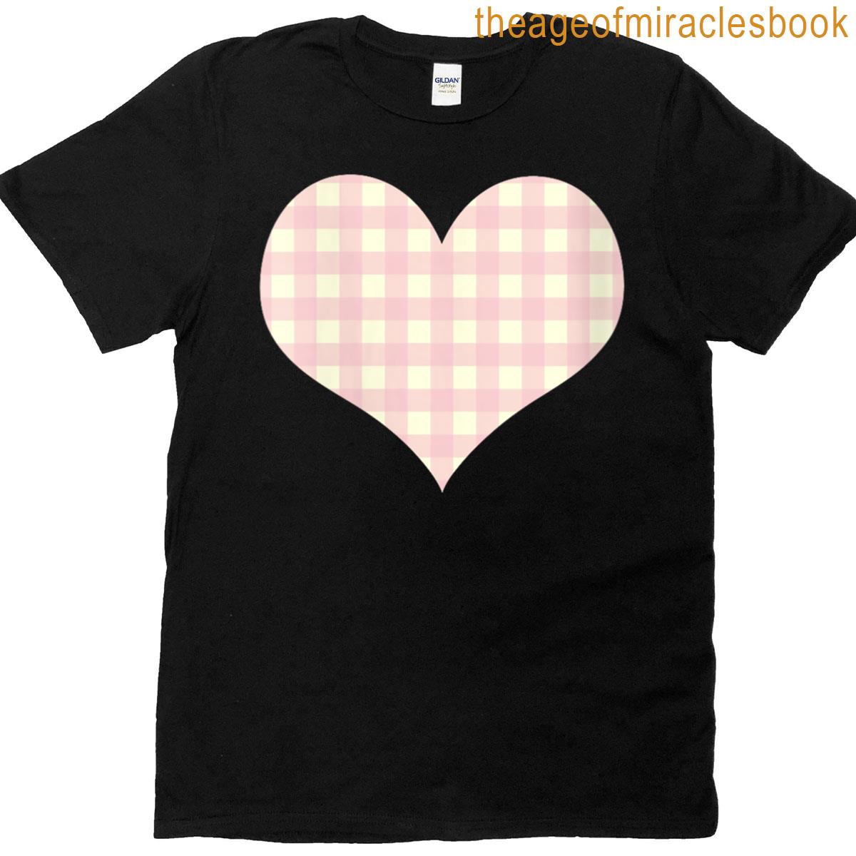 Womens Cute Light Pink Yellow Gingham Check Plaid Checkered Pattern T-shirt