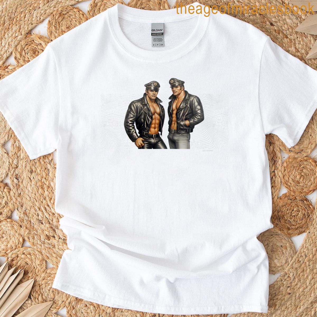 Womens Retro Gay Leather Biker Gay Pride Daddy Bear Mustache T-shirt