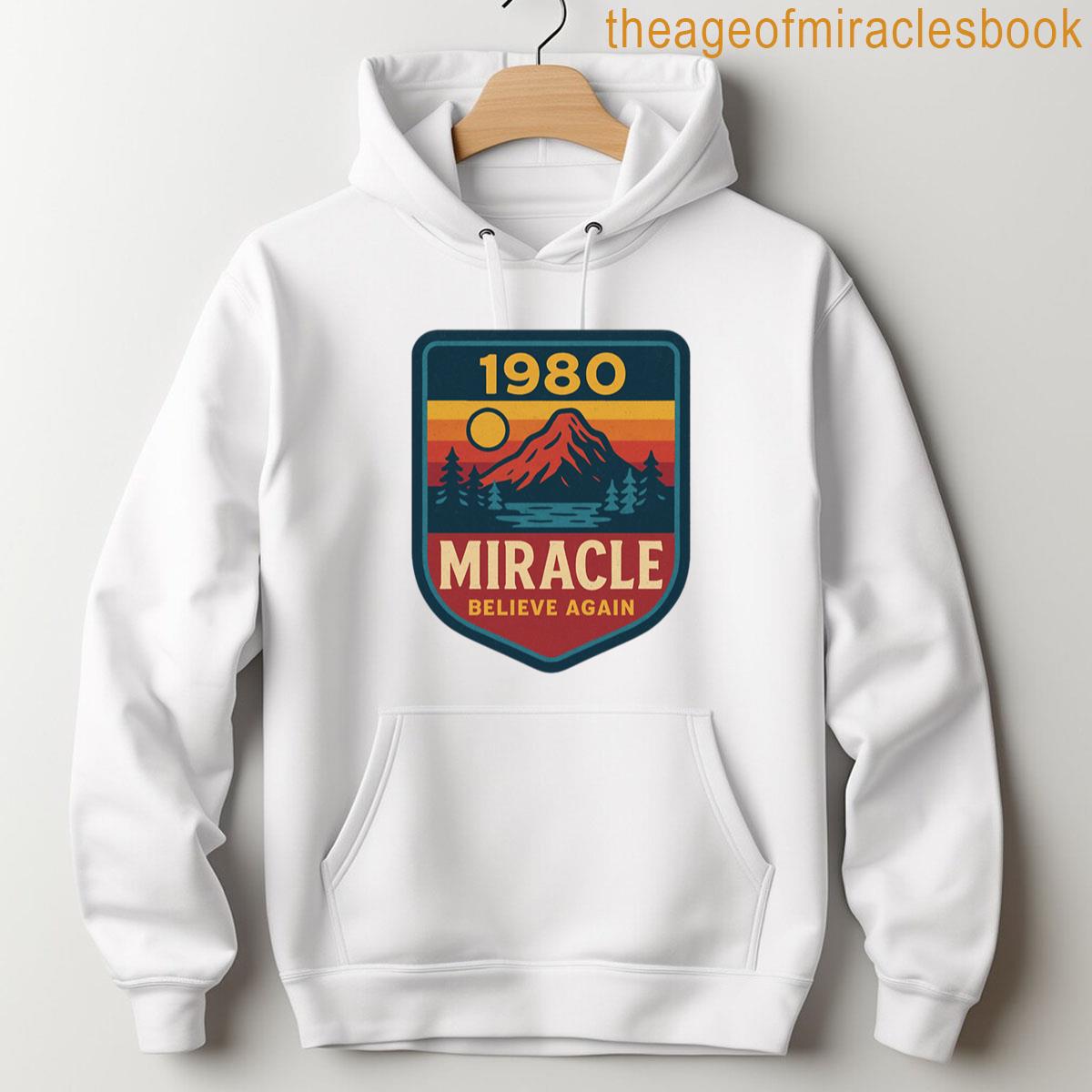 Alternative view of 1980 Miracle Retro Lake Badge Believe Again Usa Hockey Tribute T-shirt