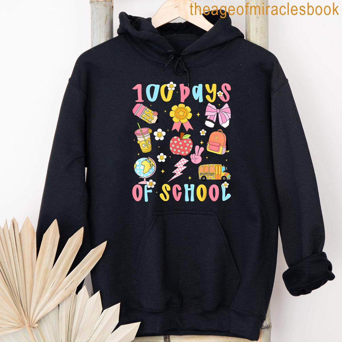 Alternative view of 100 Days Of School Apple Rainbow Bow Book Teacher Girl Women T-shirt