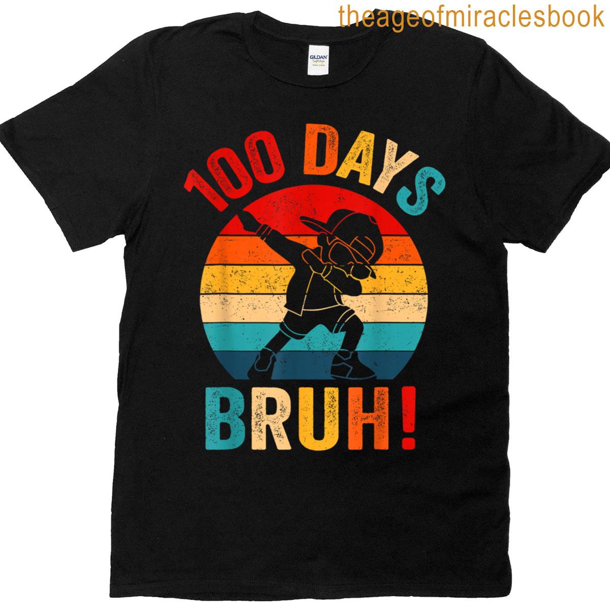 100 Days Bruh Dabbing Boy Happy 100 Days Of School Retro T-shirt 100 Days Bruh Dabbing Boy Happy 100 Days Of School Retro T-shirt