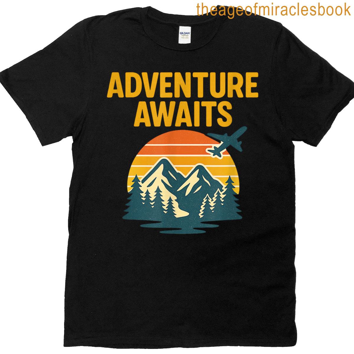 Adventure Awaits Retro Design Vintage Sunset Travel T-shirt