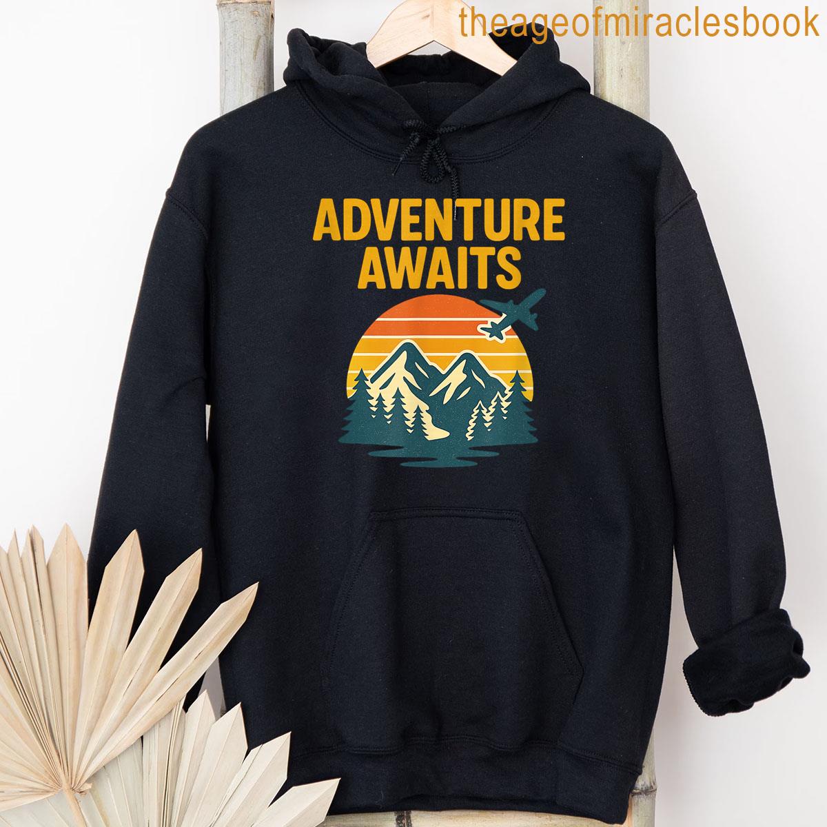 Alternative view of Adventure Awaits Retro Design Vintage Sunset Travel T-shirt