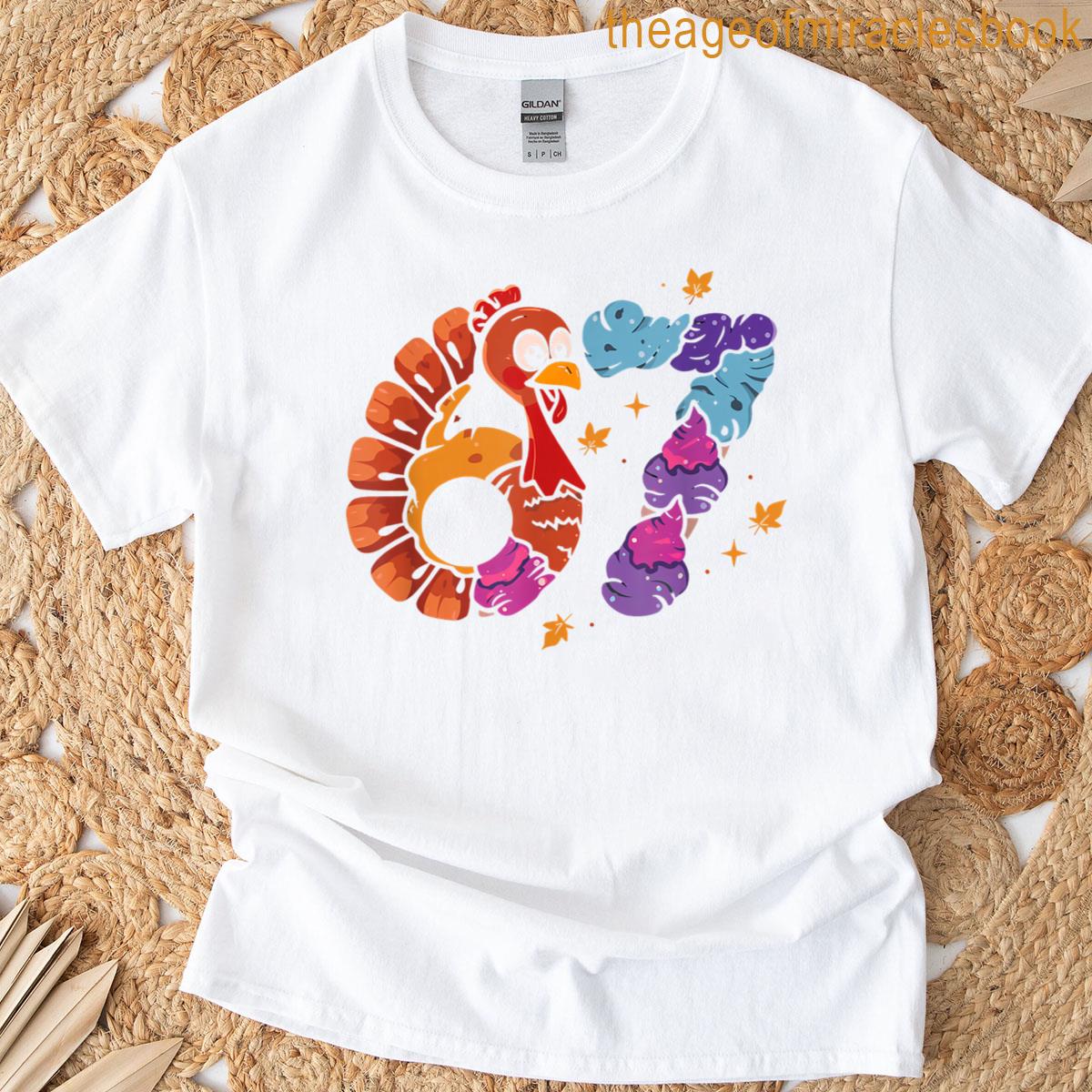 67 Funny Turkey Thanksgiving Ice Cream Six Seven Kids Boys T-shirt