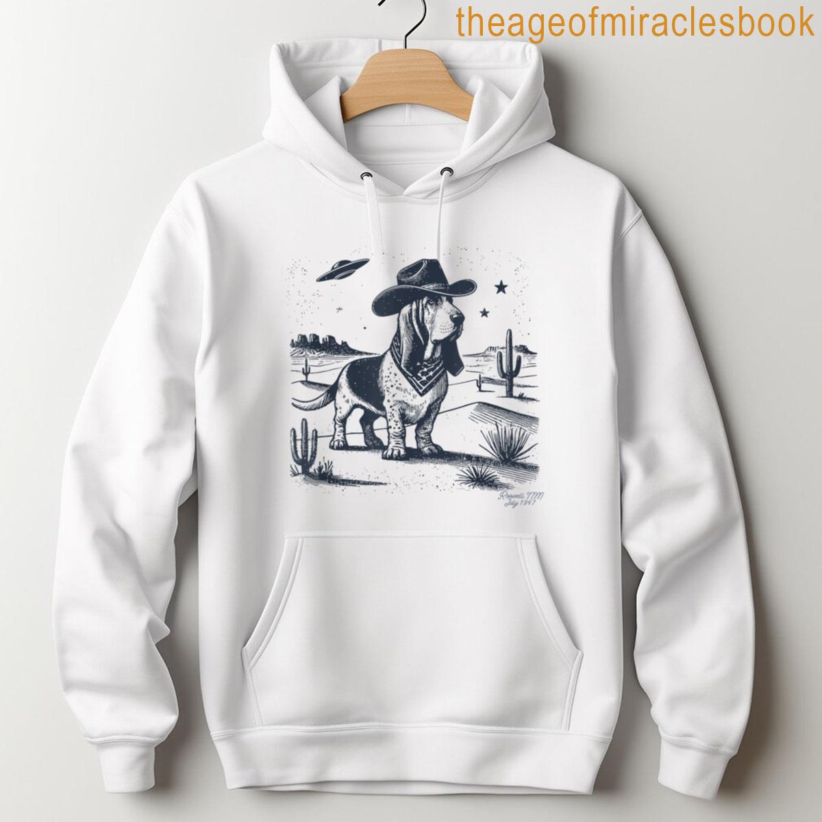 Alternative view of Basset Hound Cowboy Vintage Ufo Dog Mom Pet Dad T-shirt