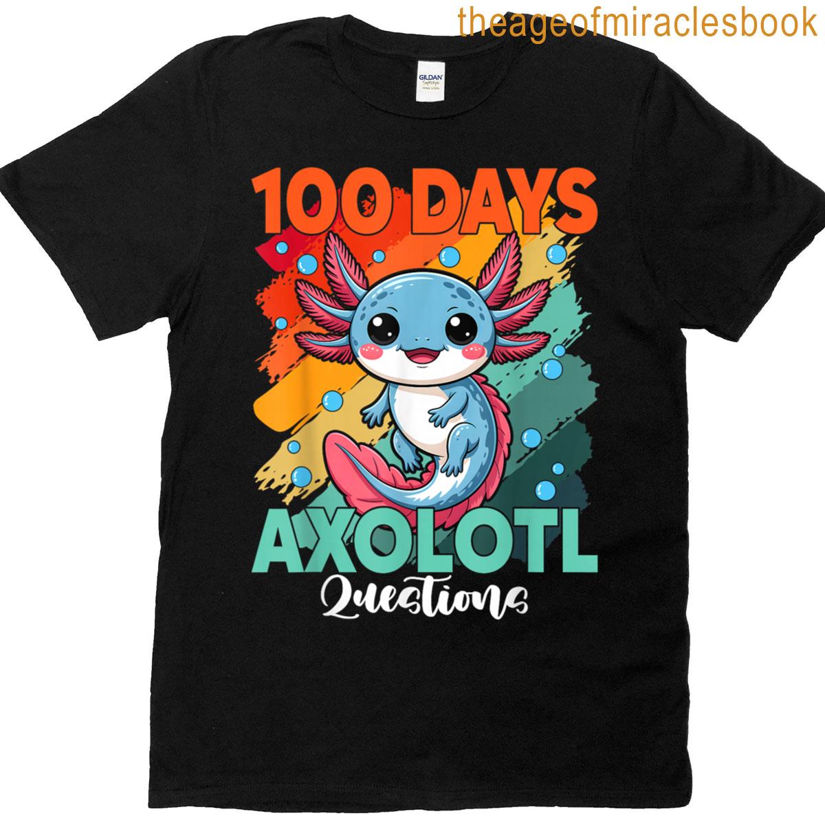 100 Days Axolotl Questions 100th Day Of School Kids Vintage T-shirt