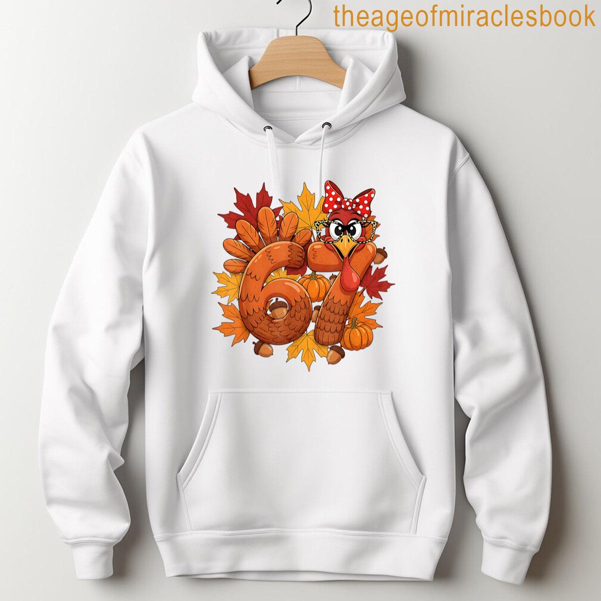 Alternative view of 67 Meme Thanksgiving Turkey Day 6 7 Leopard Print Glasses T-shirt