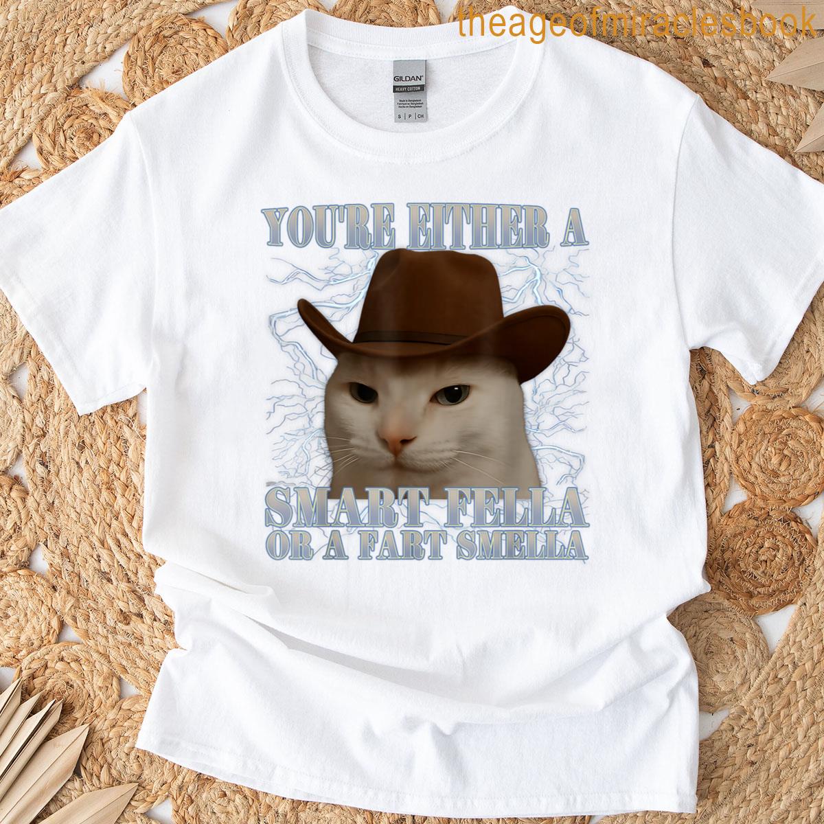 You’re Either A Smart Fella Or A Fart Smella Funny Cat Meme T-shirt