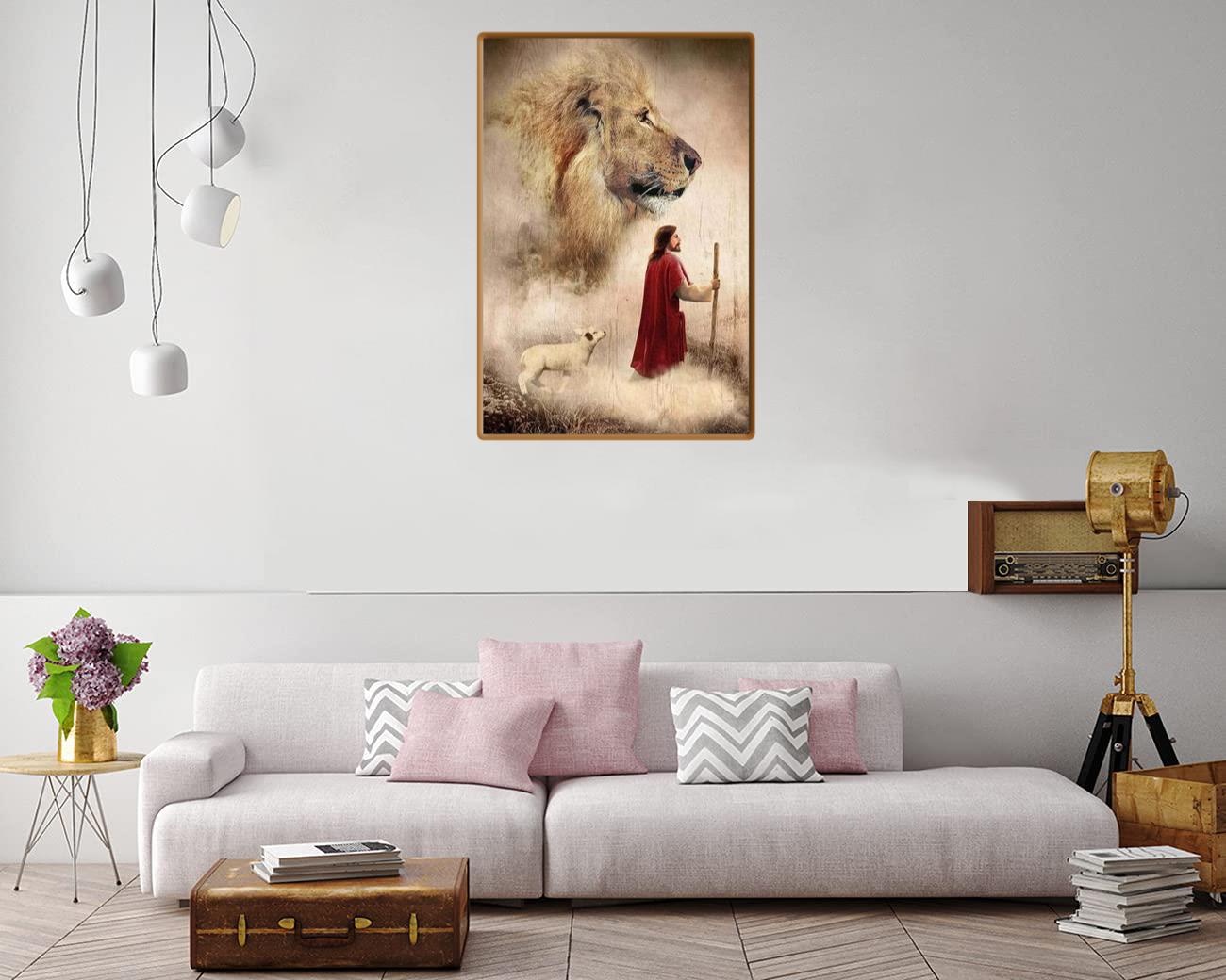 Jesus Canvas Prints Lions Wall Art Sheep Posters Christian Artwork Wall Decor Canvas, Poster